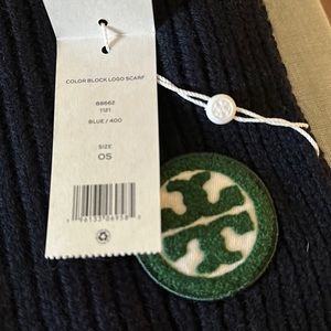 Tory Burch 100% Merino Wool Color Block Logo Scarf